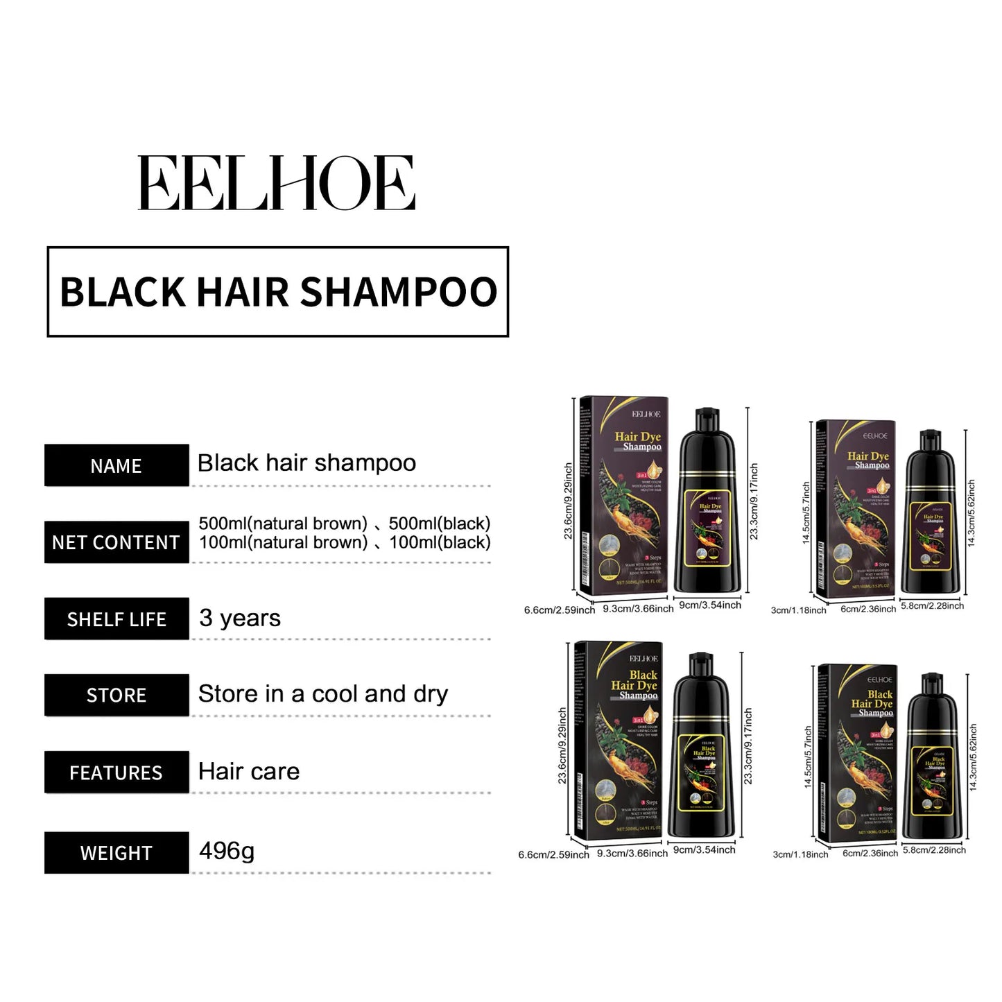 Black Hair Dye Shampoo Covers Gray Hair Treatment Natural Organic Polygonum Professional Magic Hair Color Shampoo 500Ml