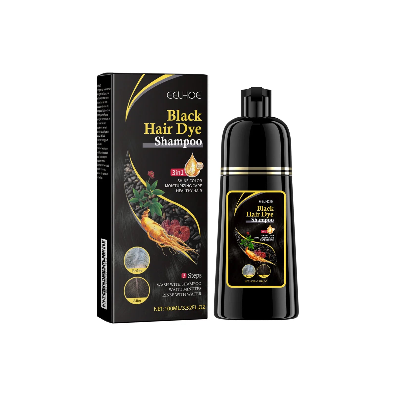 Black Hair Dye Shampoo Covers Gray Hair Treatment Natural Organic Polygonum Professional Magic Hair Color Shampoo 500Ml