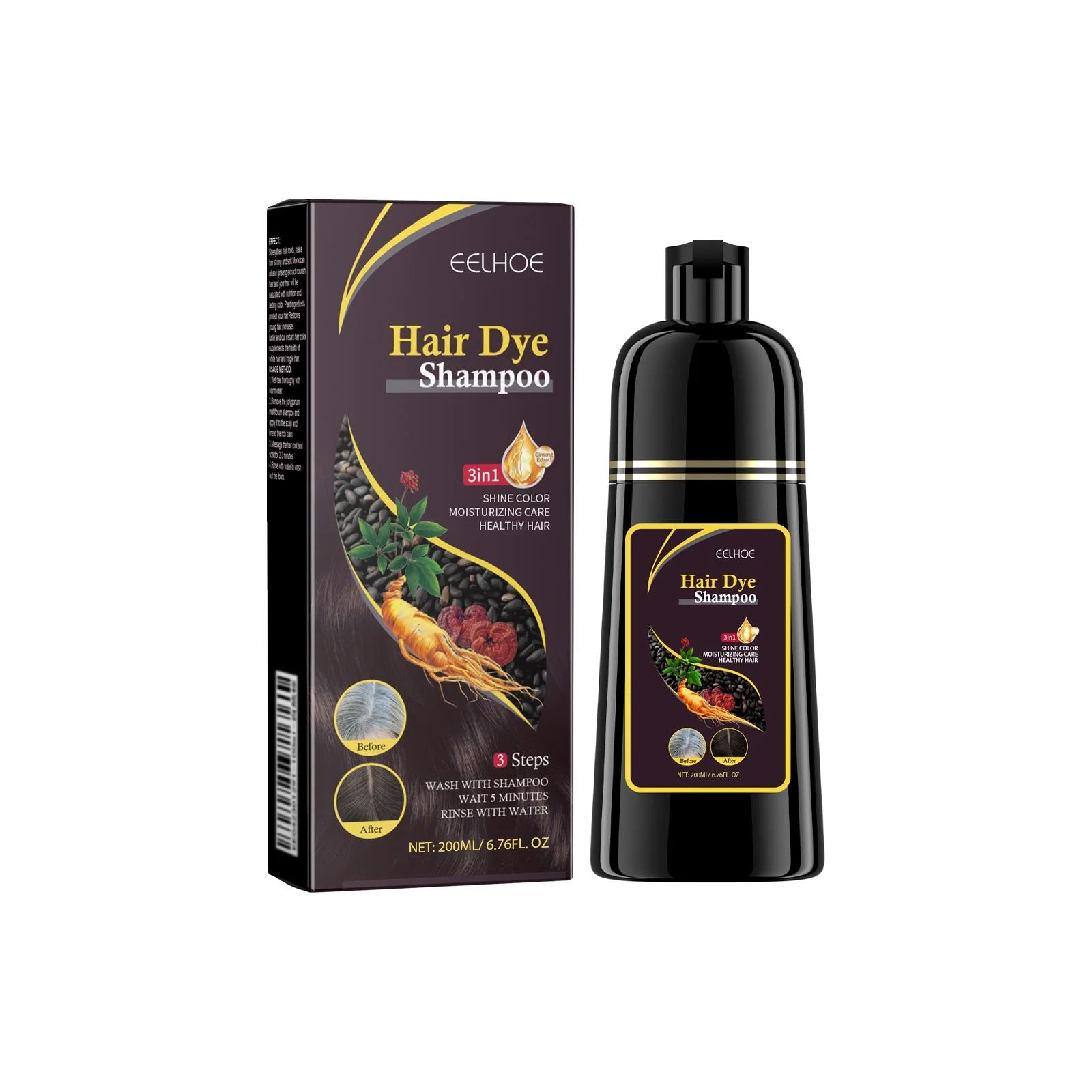 Black Hair Dye Shampoo Covers Gray Hair Treatment Natural Organic Polygonum Professional Magic Hair Color Shampoo 500Ml