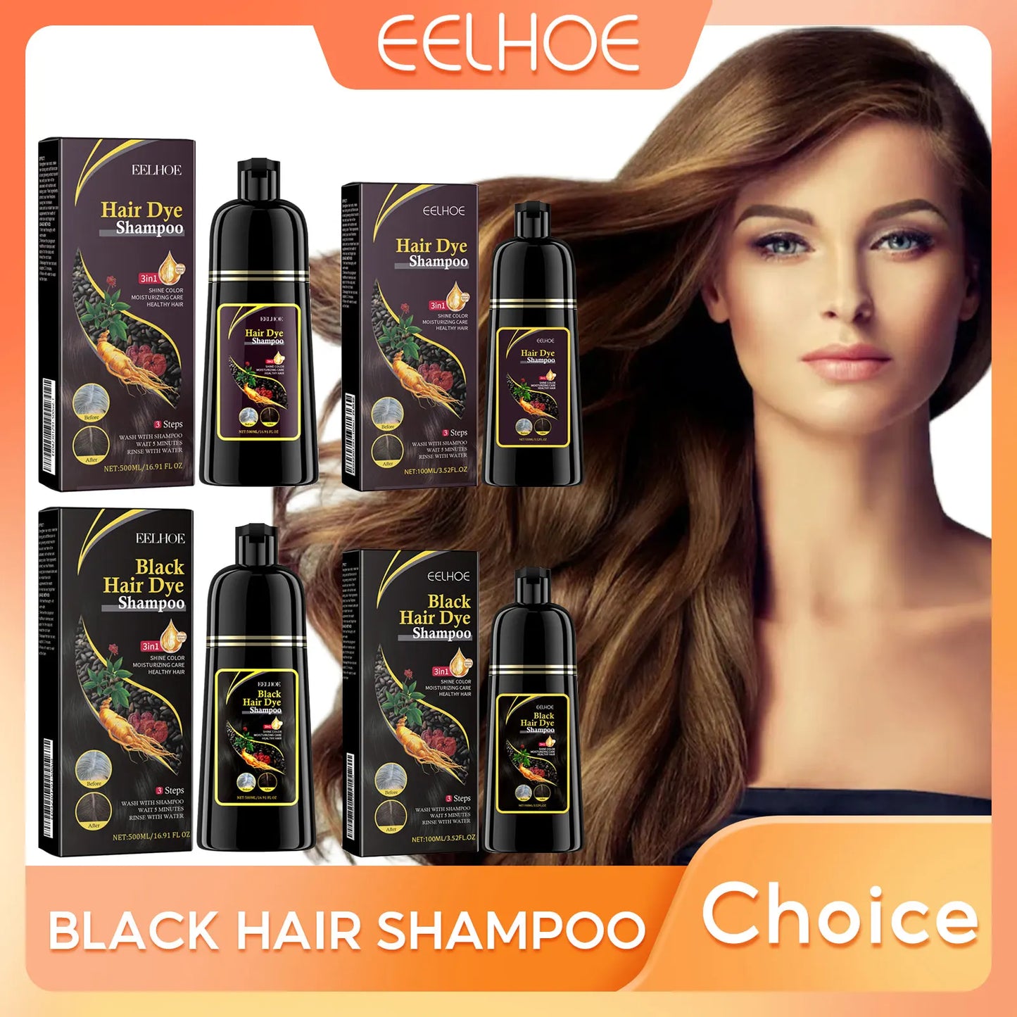 Black Hair Dye Shampoo Covers Gray Hair Treatment Natural Organic Polygonum Professional Magic Hair Color Shampoo 500Ml