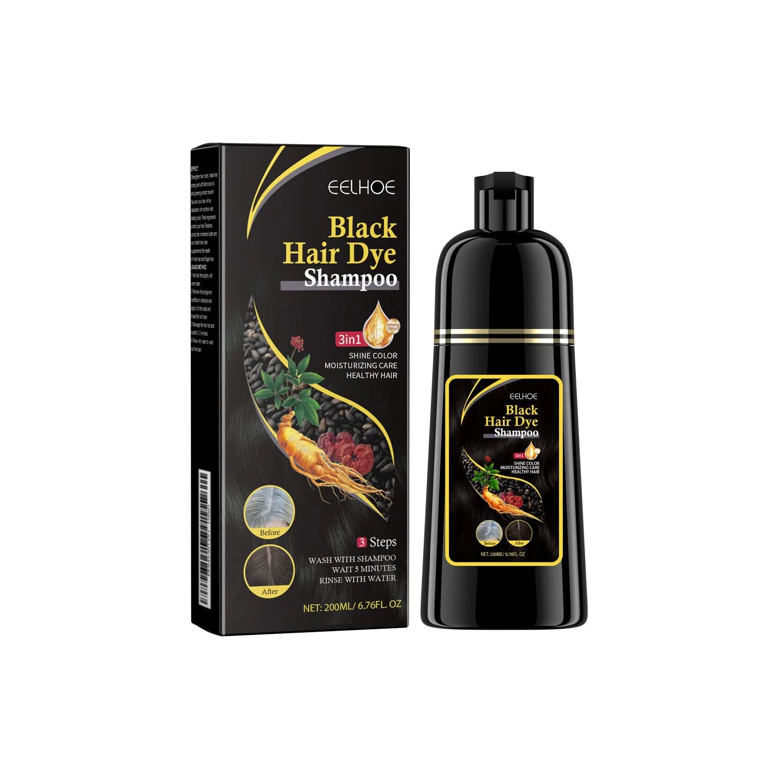 Black Hair Dye Shampoo Covers Gray Hair Treatment Natural Organic Polygonum Professional Magic Hair Color Shampoo 500Ml